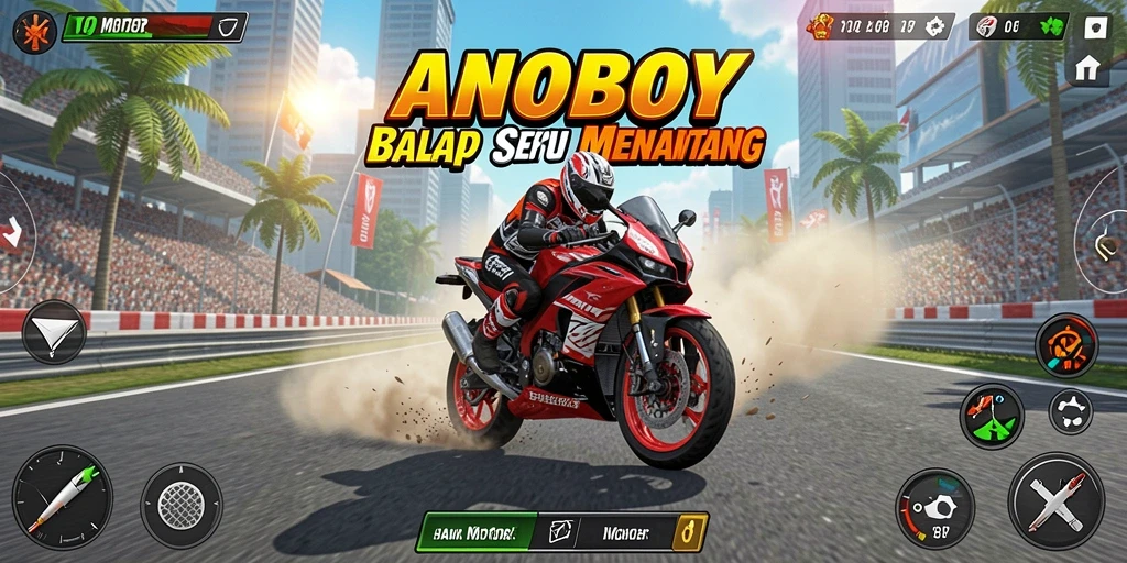Gameplay seru balap motor dalam ANOBOY yang penuh adrenalin.