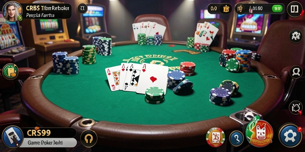 Tampilan gameplay CRS99 dengan aksi seru bermain poker.